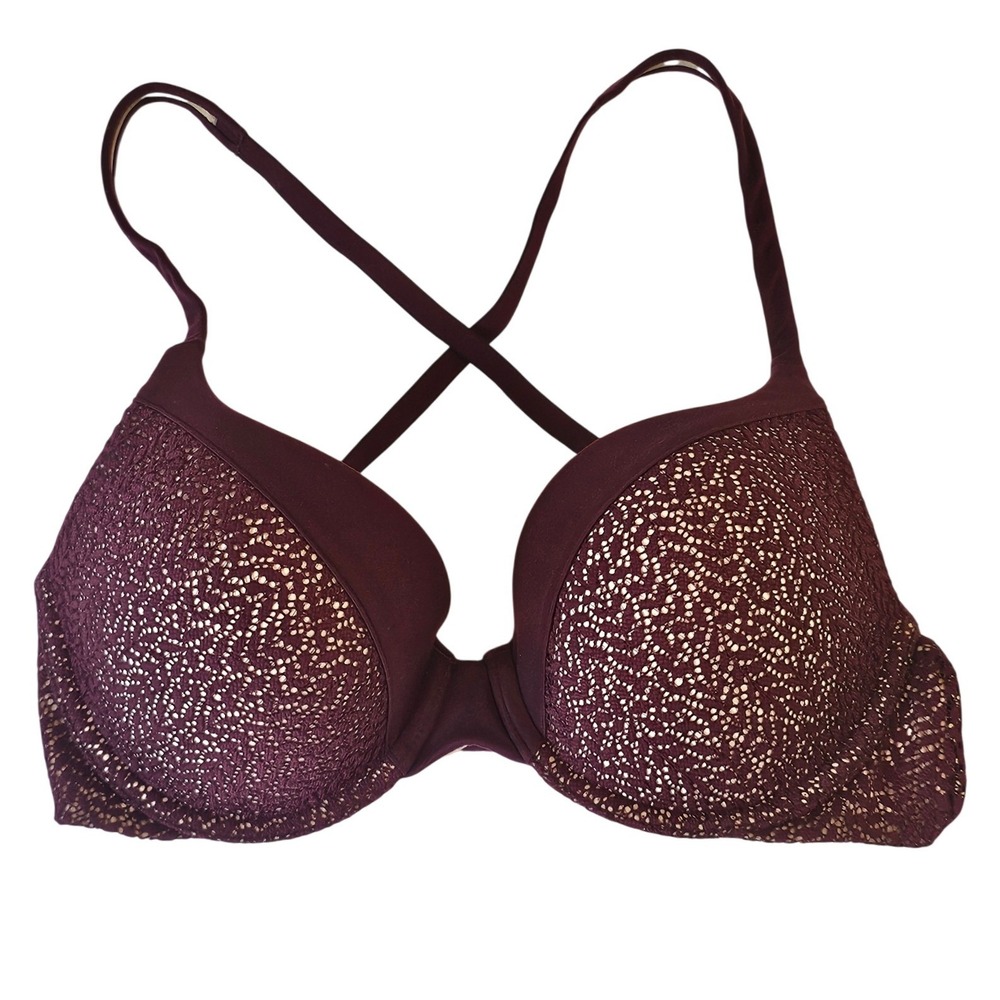 Victoria's Secret Body By Victoria Perfect Shape Bra 34C Plum Lace Shimmer